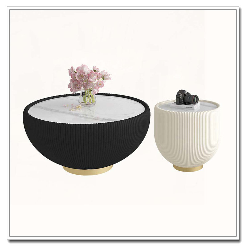 Cup Shape Leather Coffee Table, Beige