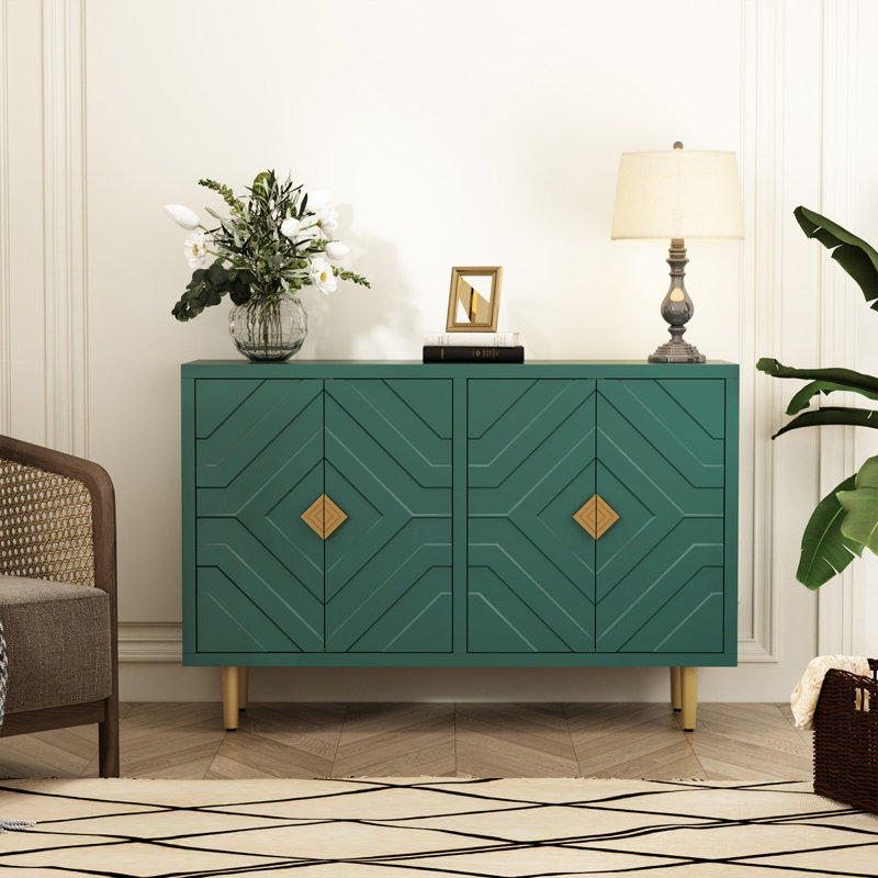 Buffet moderne 47,8 po avec 4 portes à motif en relief pour la cuisine et le salon, Vert