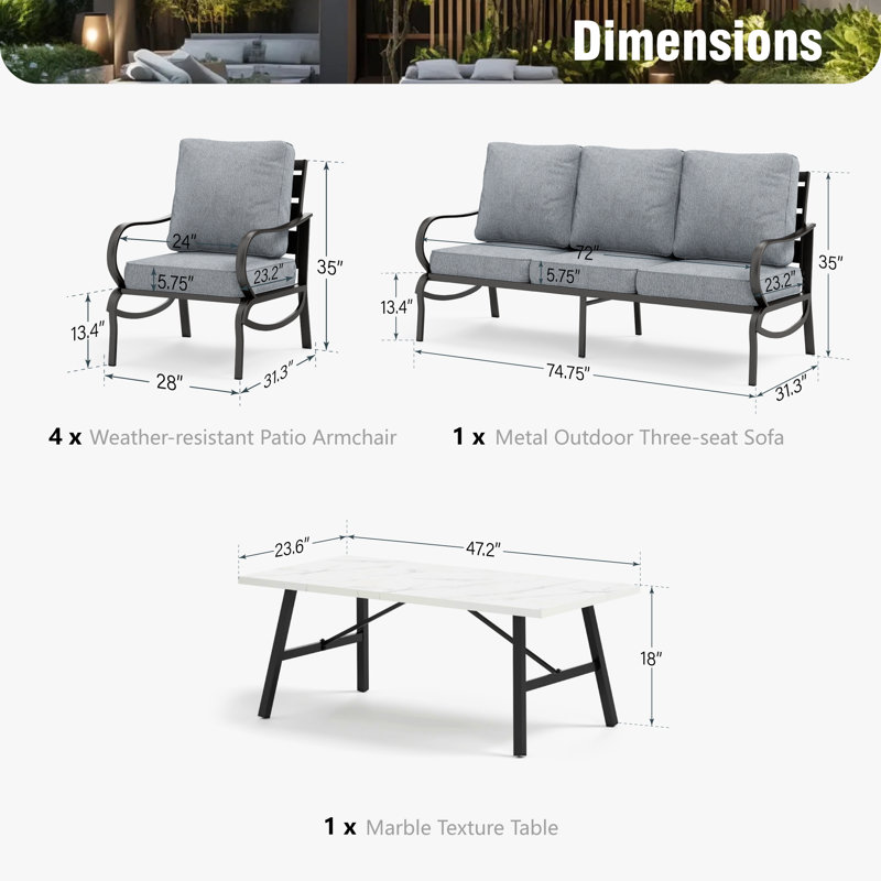 Tapasi 7 - Person Outdoor Seating Group with Cushions, Gray