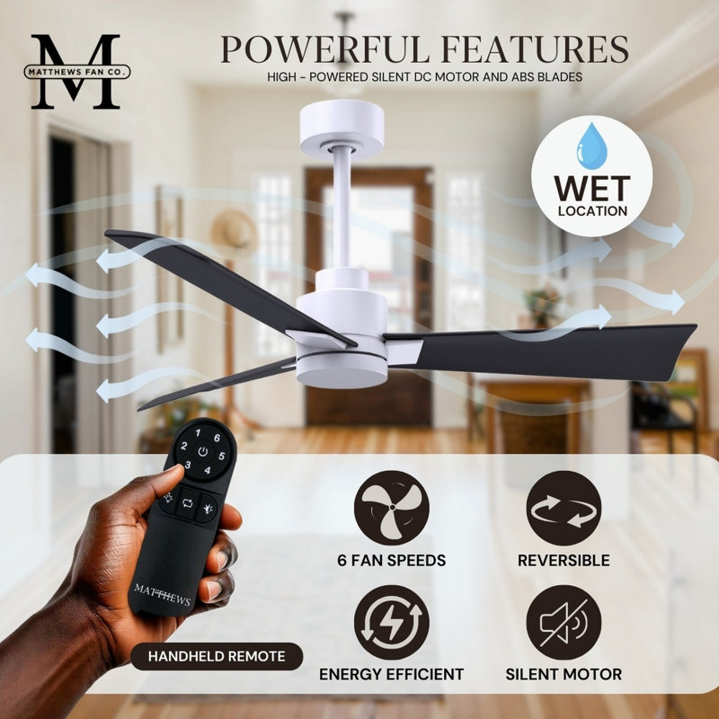 Alessandra Outdoor Downrod Ceiling Fan, Matte Black, Matte White