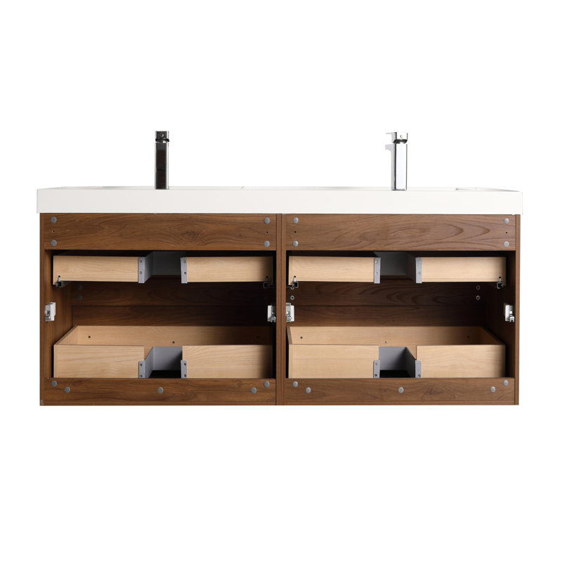 48" Freestanding Double Bathroom Vanity with Sink – Wall-Mounted Wood Cabinet with Acrylic Top, Soft-Close Drawers & Modern Design