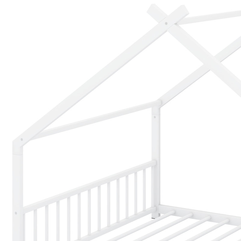 Modern Metal House Bed with Sturdy Construction, White
