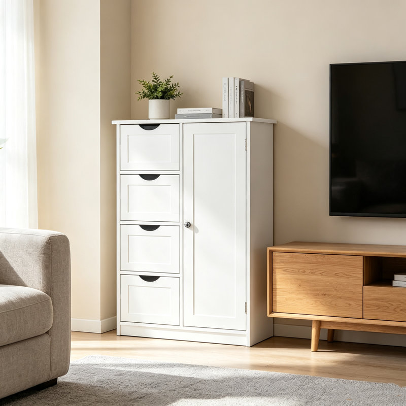Armoire de rangement à une porte avec 4 tiroirs - blanc