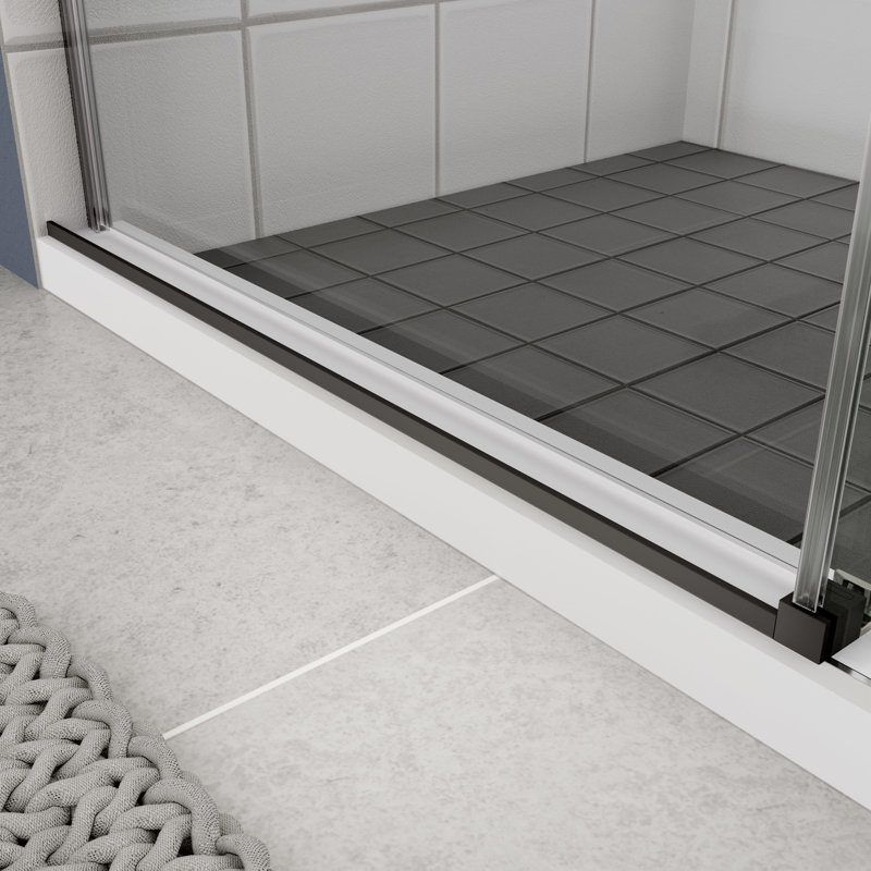 Porte de douche coulissante avec verre trempé 5/16 po, noir mat, salle de bain polyvalente en verre - coulissante, aspect noir mat