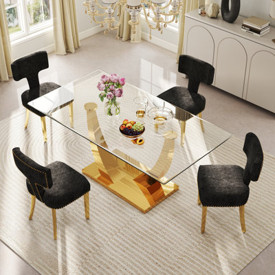 Ensemble de salle à manger moderne à piédestal rectangulaire avec chaise Chenin Dininig