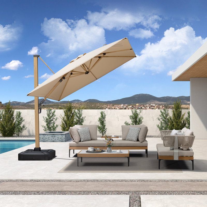 Parasol de patio en porte-à-faux 9 x 9 pi MEB Arlmont & Co. Palace, base incluse, Beige