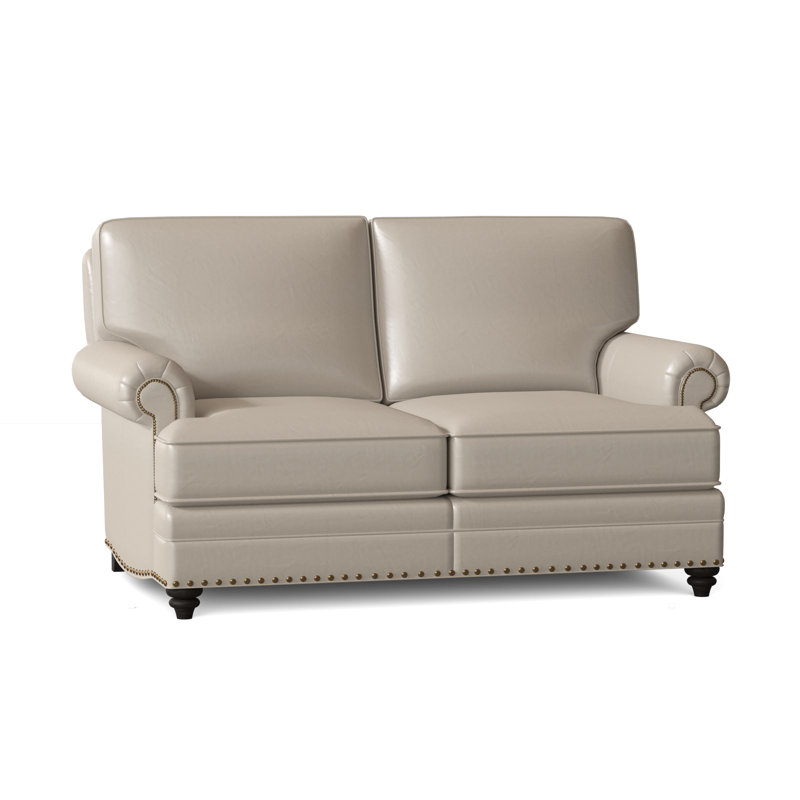 Carrado Leather Loveseat, Aline Fumo Genuine Leather, Cobblestone, French Natural