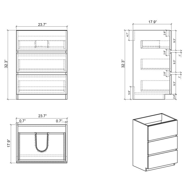 Meuble-lavabo en noyer 24 po Valdes, Noir, 24"