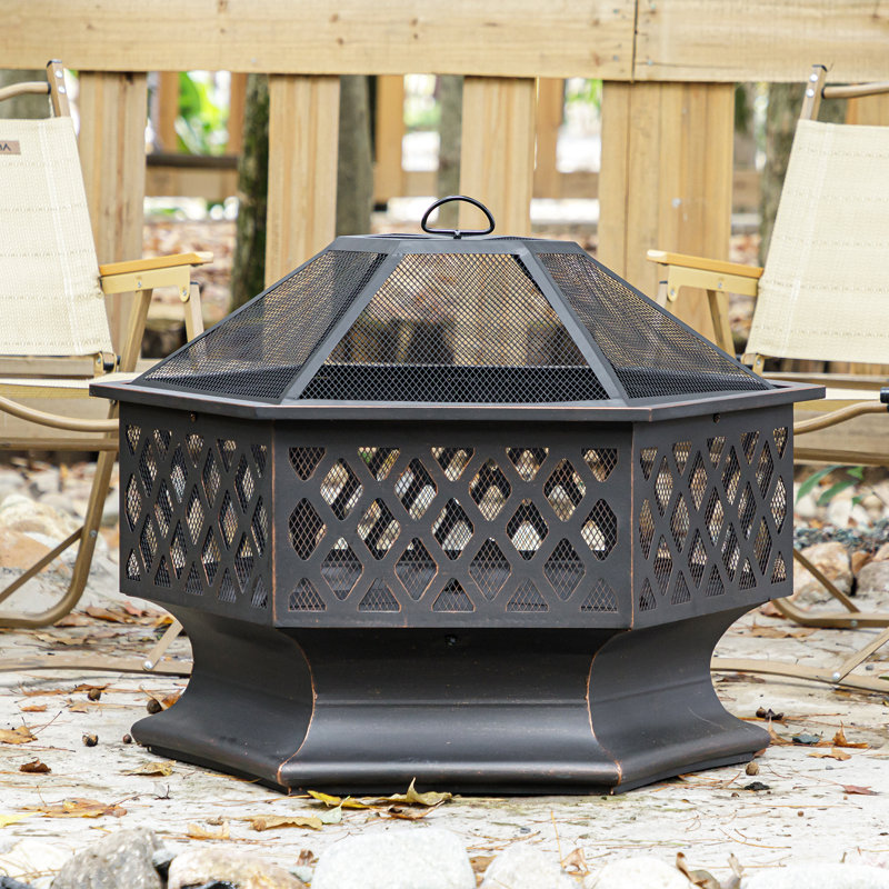 28Inch 33Inch Hexagonal Outdoor Wood Burning Fire Pit, 33"W x 33"D