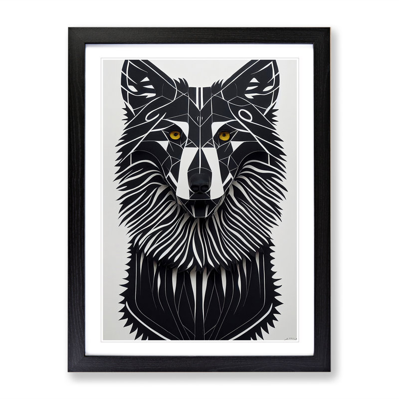 Wolf In Abstract No.5 - Print, Black Framed Paper, 36cm H x 27cm W, White