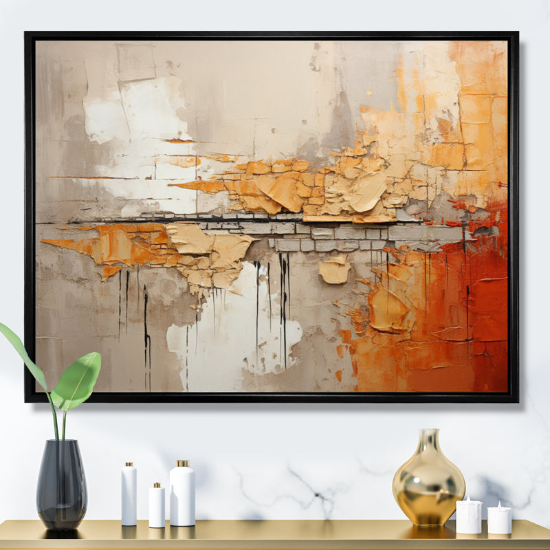 Abstract Canvas Wall Art, Orange Impressionist Style Print - Orange Impressions I, Black Floater Framed, 12" H x 20" W x 1" D