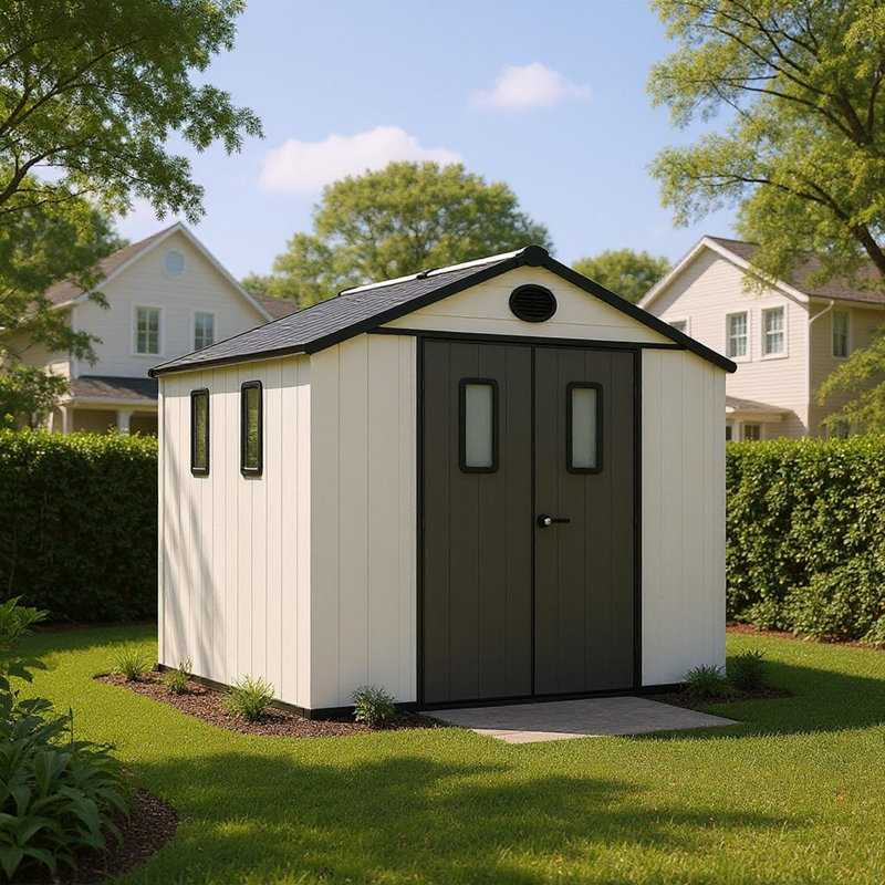 Remise de rangement extérieure avec portes verrouillables, structure en métal, résistante au vent et à la neige pour une utilisation dans la cour arrière