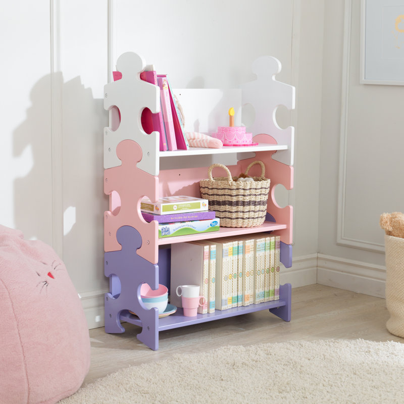 Puzzle Wooden Bookshelf, Pastel