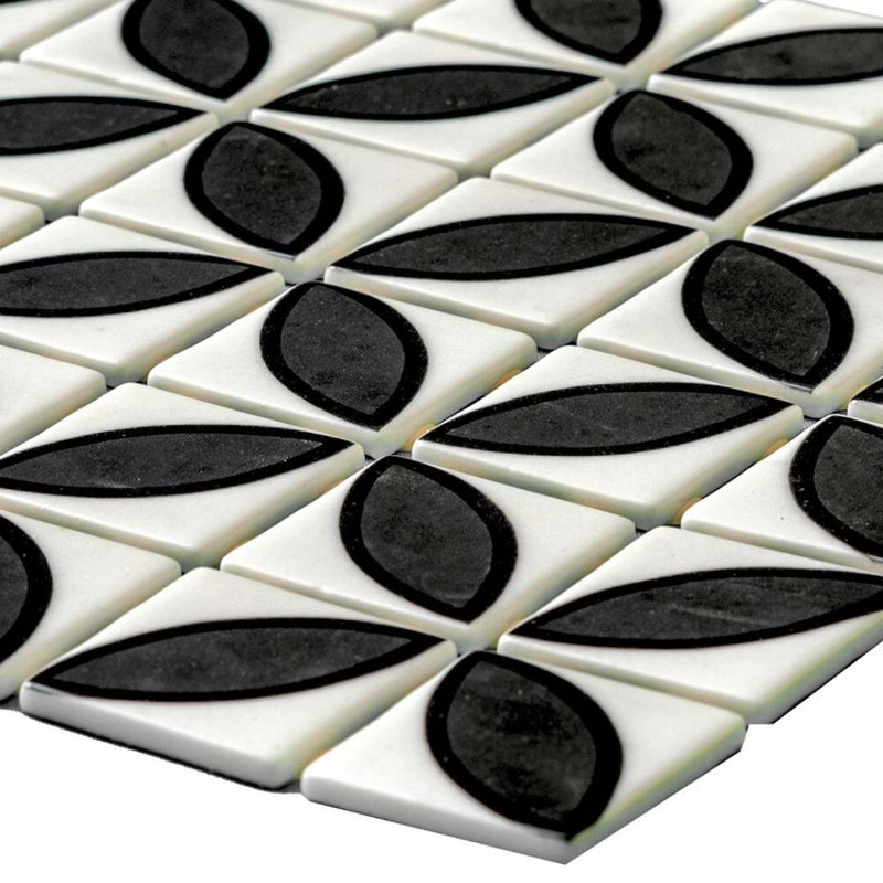 Eterna Lily 2" x 2" Glass Mosaic Floor and Wall Tile, Black