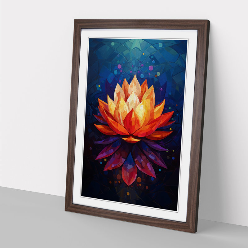 Lotus Flower Constructivism No.4 - Single Picture Frame Print on Wood, 34cm H x 25cm W x 2cm D, Walnut Framed