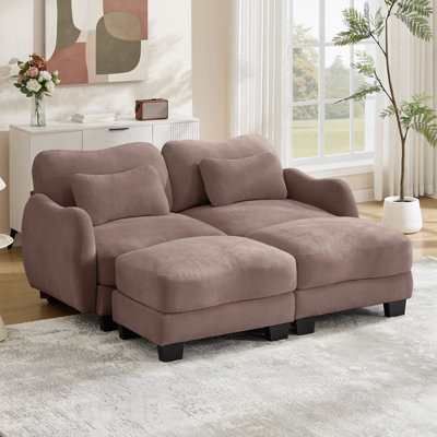 Chenille Supportive Loveseat Sofa with Delicate Waist Pillow and Movable Ottoman,Ergonomic Curve Design,  Easy to Assemble Modular Couch