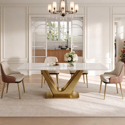 Randahl 71'' L Modern Rectangular Stone Top Dining Table for 6