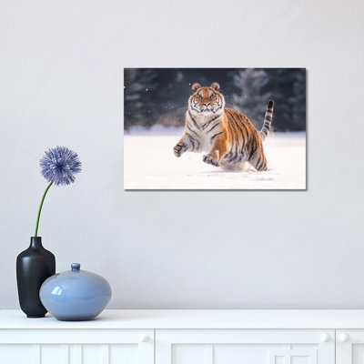 Siberian Tiger Running in the Snow V 1 Piece Wall Art on Canvas
