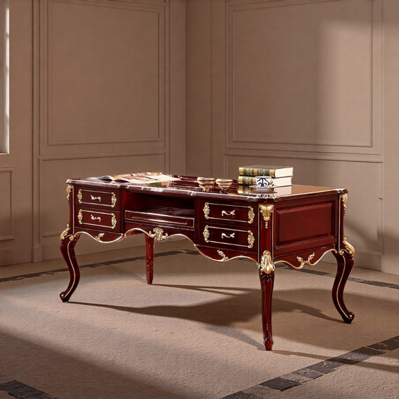 Bureau d'ordinateur brun-rouge durable,  H 30,7 po x l 62,99 po x P 31,49 po