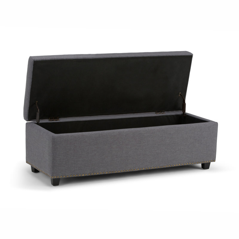Hamilton 48"W Upholstered Linen-Look Fabric Transitional Rectangular Lift-Up Storage Ottoman Bench with Nailhead Trim