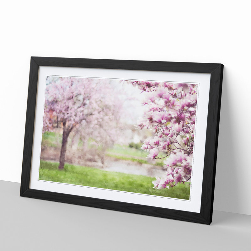 Magnolia Blossom Trees - Picture Frame Painting, 27cm H x 36cm W x 2cm D, Black Framed