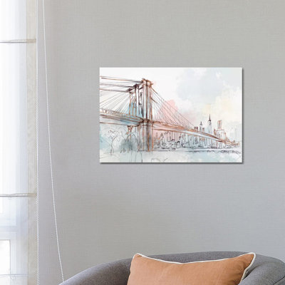 Blushing Brooklyn Bridge by Isabelle Z - Print on Canvas
