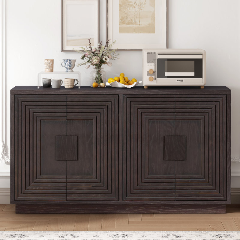 Espresso 60" Distressed Pine Wood Sideboard with Geometric Pattern