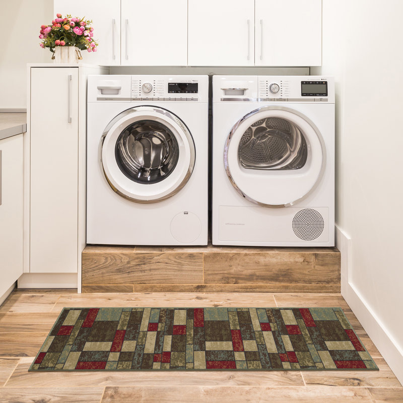 Ottohome Non-Slip Boxes Area Rug For Living Room, Hallway, Entryway Rug, Runner 1'8" x 4'5"