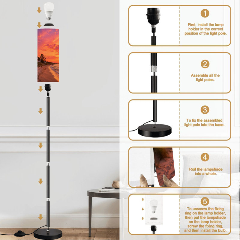 Lampe sur pied avec lampe à pied et ampoule à abat-jour moderne à hauteur variable pour le coucher du soleil