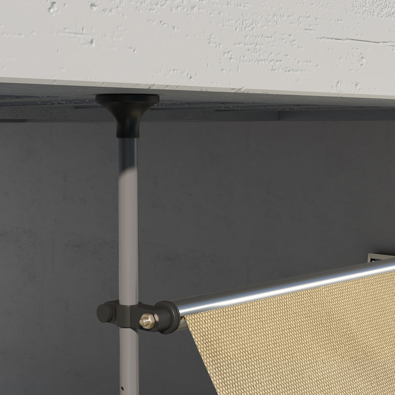 Auvent de porte 118 po, rétractable avec tissu protégé et pieds réglables, auvent de fenêtre manuel beige pour fenêtre, pour terrasse, porche, porte
