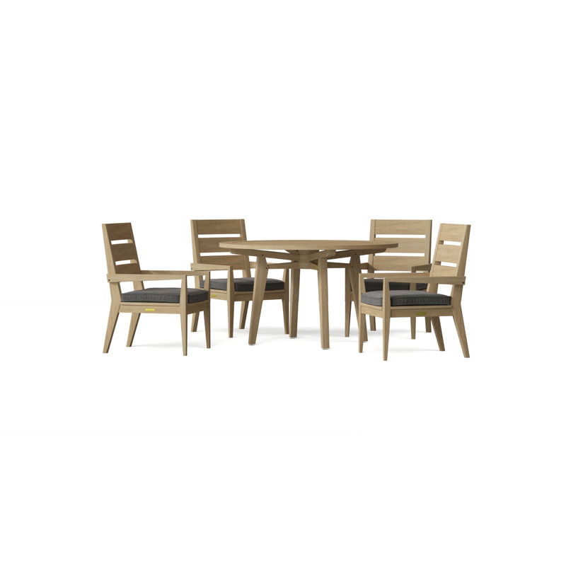 Algarve Outdoor 5 - Piece Teak Dining Set with Cushions, 52in x 52in x 29.5in, Canvas Navy Sunbrella® Canvas