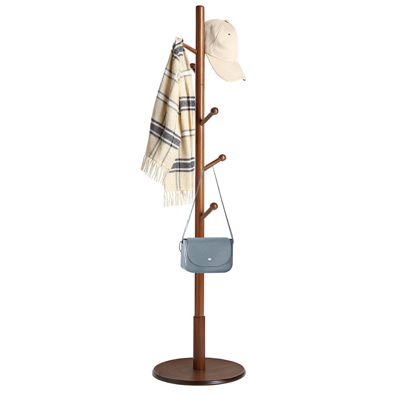 Solid Wood Freestanding 7 - Hook Coat Rack, 3 Height Options, Walnut