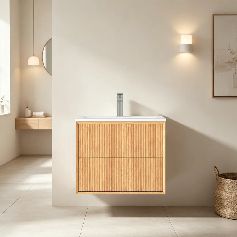 Meuble-lavabo mural 24 po avec lavabo, meuble-lavabo mural moderne minimaliste avec lavabo intégré