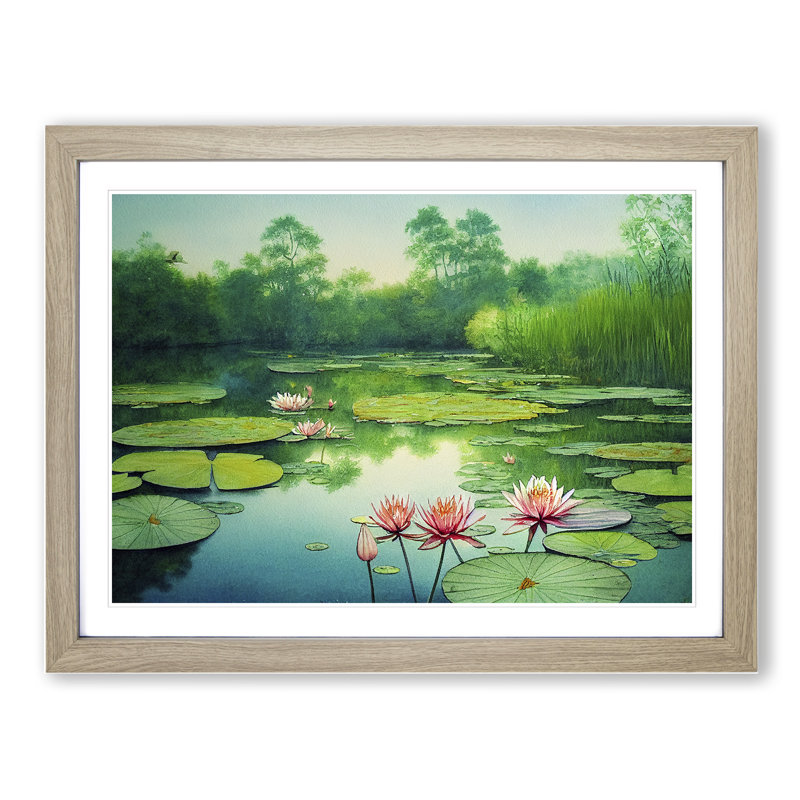 Lily Pond Watercolour Vol.1 - Single Picture Frame Print, 34cm H x 46cm W, Grey