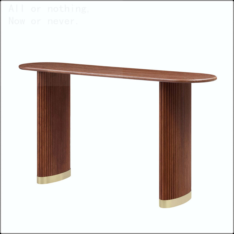 Modern Console Table with Stainless Steel Legs and Oval Design, Brown