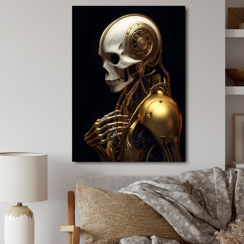 Robot doré doré sur toile, Toile tendue, H 32 po x l 16 po x P 1 po