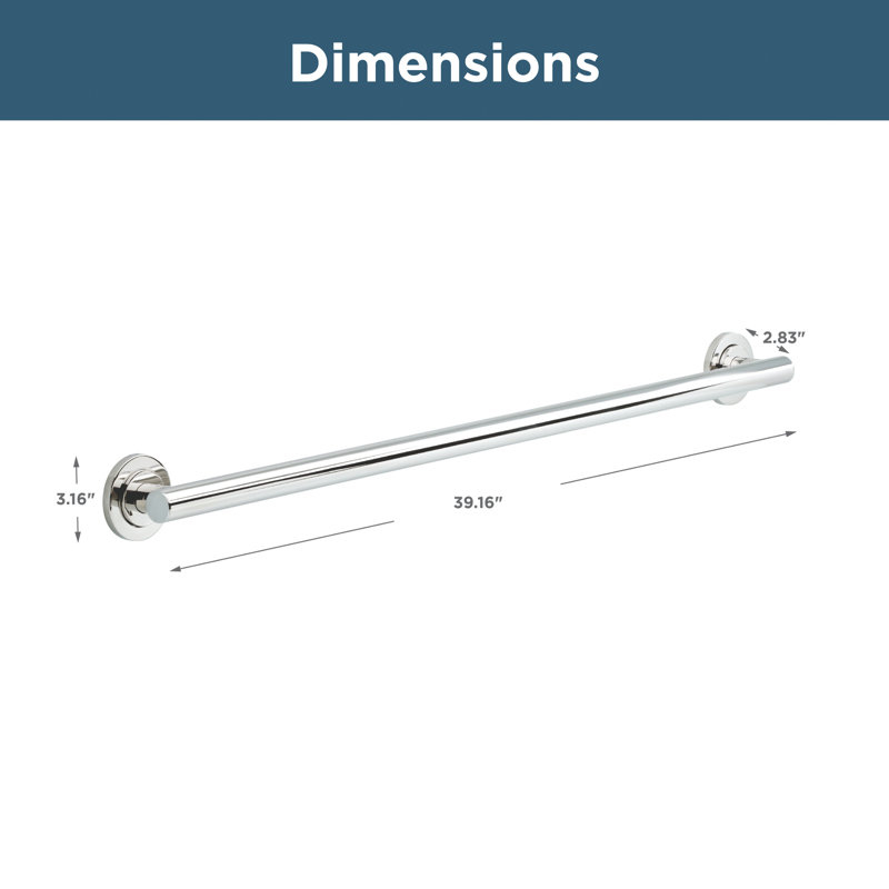 Voisin Decorative ADA Bathroom Shower Safety Grab Bar, Bright Steel, 1.25" H x 36" W