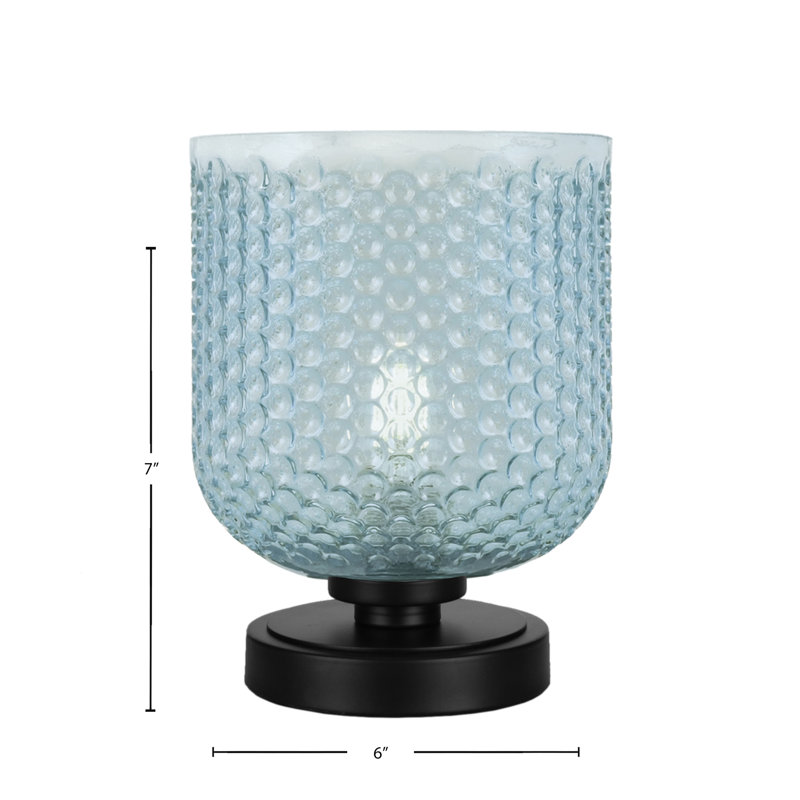 Lampe d'appoint Luna, fini noir mat avec verre texturé turquoise de 7 po