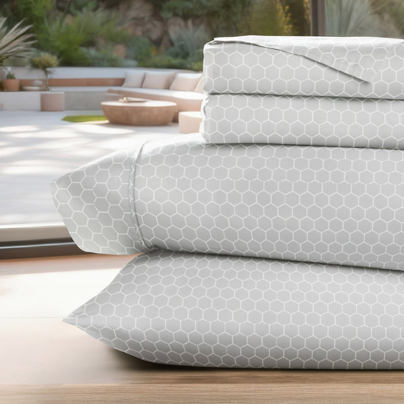 Simply Soft™ Honeycomb Pattern Microfiber Sheet Set, Cal.King Sheet Set + Fitted Sheet + 2 Pillowcases, Gray