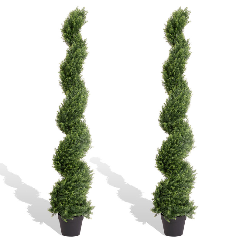 Topiaire de cèdre artificiel en spirale en pot, H 59 po x l 11 po, Vert