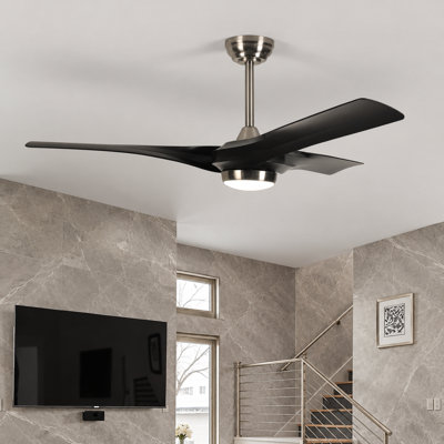 Ventilateur de plafond moderne de 52 po avec lumière et télécommande, 3 lumières à intensité variable DEL, moteur CC réversible silencieux, ventilateur de plafond à 6 vitesses pour chambre à coucher et salon Karlena