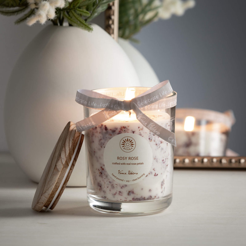 Rosy Rose Scented Soy Wax 5.25" Jar Candle with Wood Lid