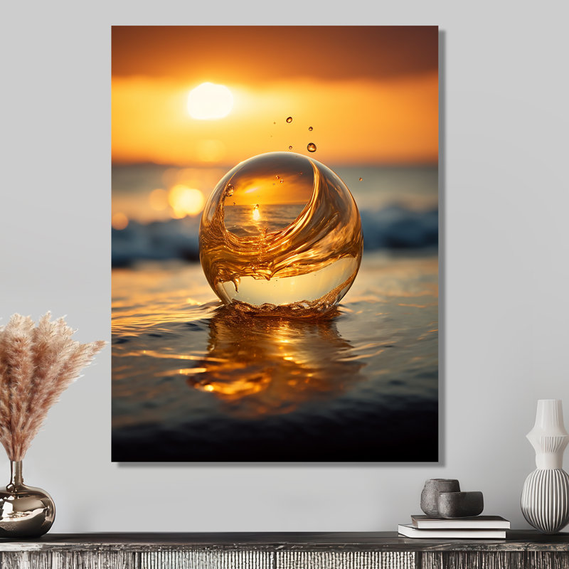 Coucher de soleil sur une goutte d'eau, Métal métal, H 32 po x l 24 po x P 1 po