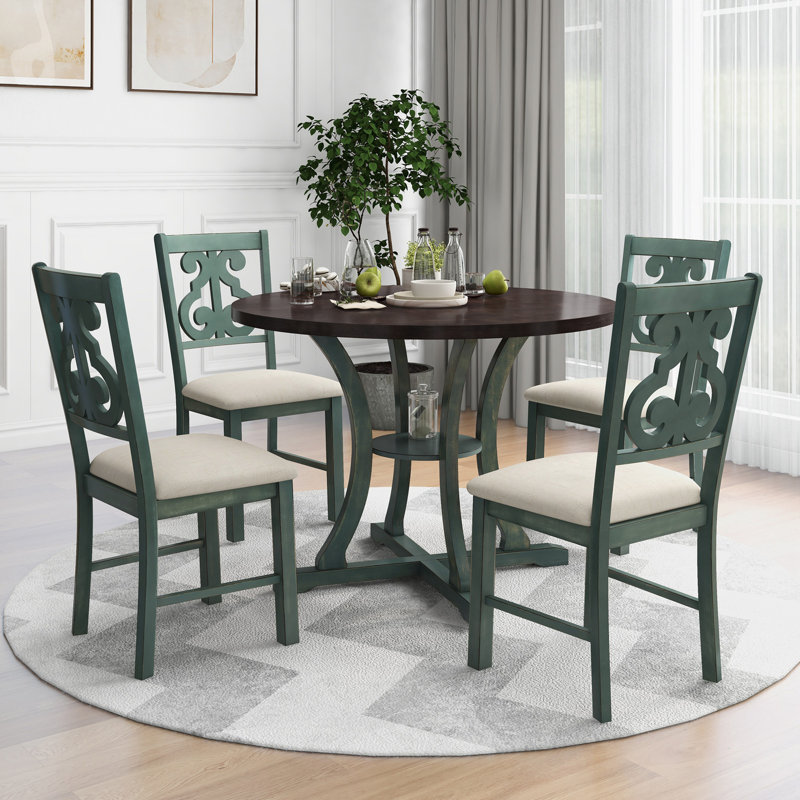 Checkers 4 - Person Dining Set,Round Table Top,dining table set,dining room set, Dark Brown, Viridian