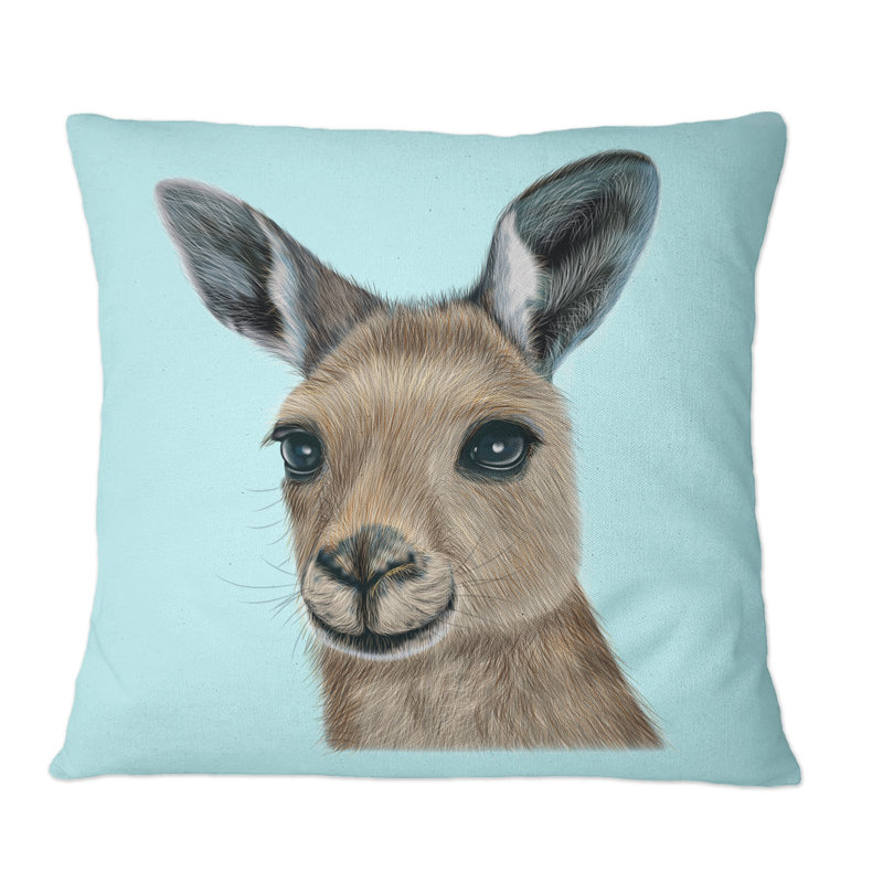 Portrait of Kangaroo II - Coussin décoratif à imprimé traditionnel, 16 po x 16 po