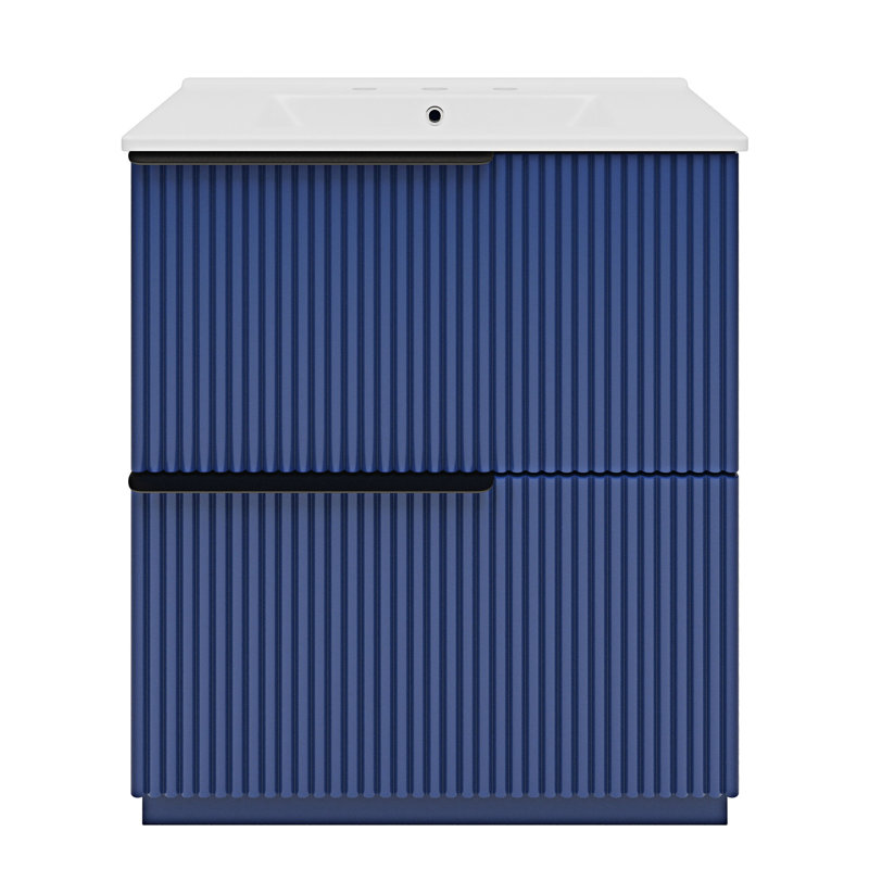 Meuble-lavabo autoportant avec lavabo et tiroirs en céramique, Bleu