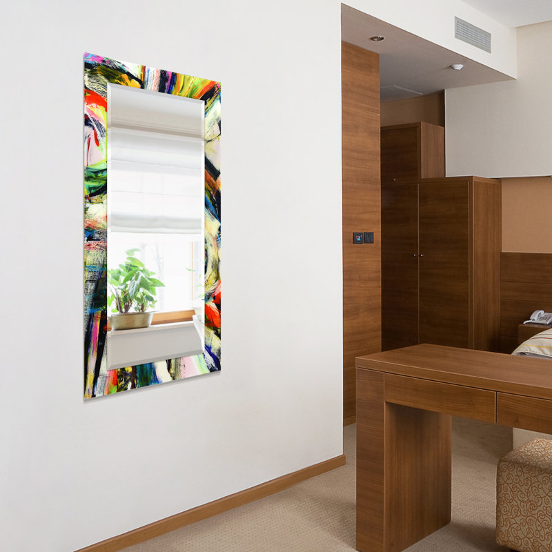 Rock Star I Rectangular Beveled Mirror on Free Floating Printed Tempered Art Glass, 54" x 28"