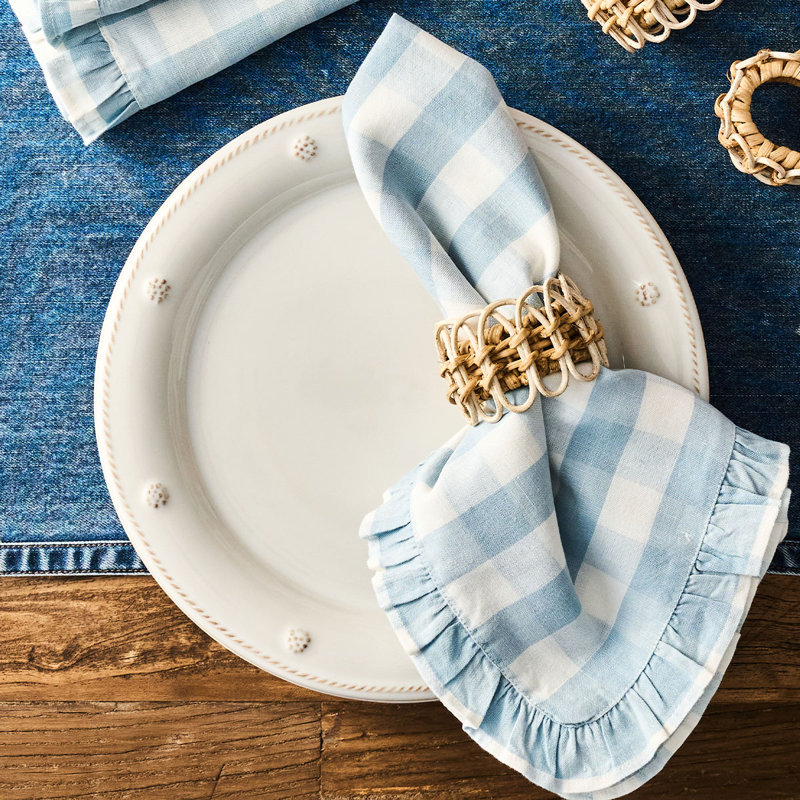 Gingham Ruffle Napkin, Ocean