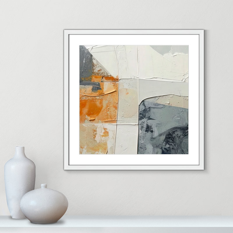«Plastered II» par Alonza Saunders, Matted Print, L 23,5 po x H 23,5 po, Blanc satiné