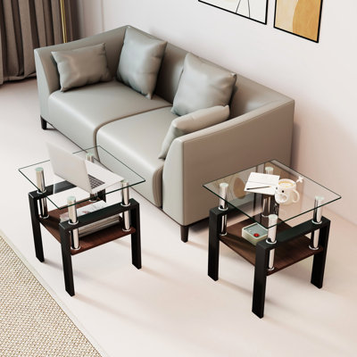 De 2 tables de bout et en verre trempé pour la chambre à coucher ou les espaces de vie, L 17,33 po x l 17,33 po, H 20,5 po, 155 lb, supportant une table basse moderne, élégante et pratique